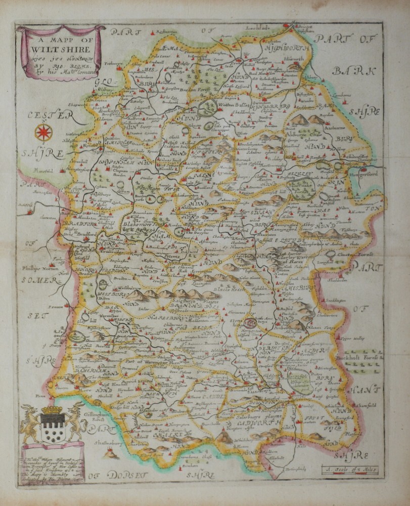 WILTSHIRE Original  early antique Map by Blome c1673