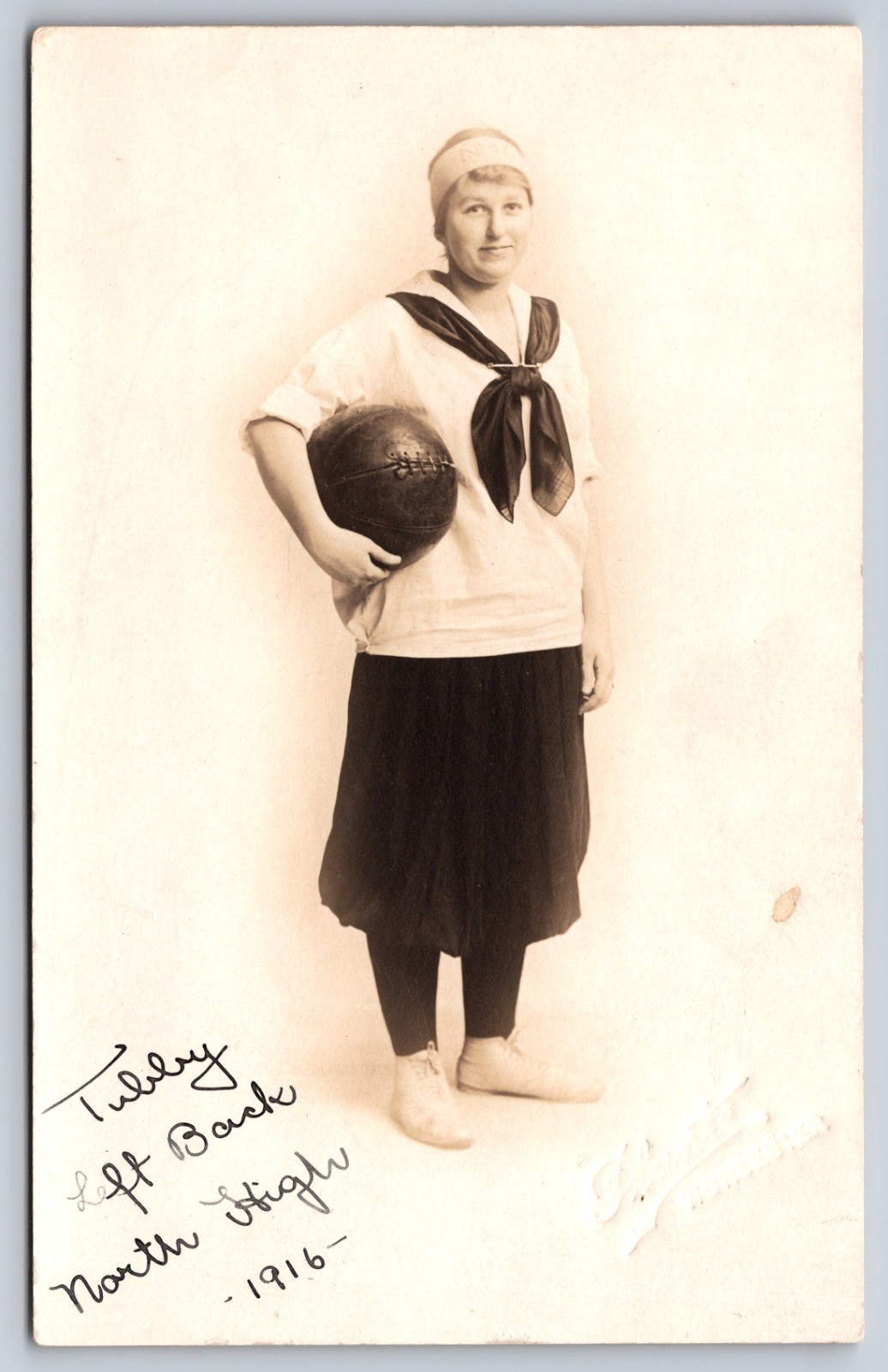 1916 RPPC Women’s Basketball Player Tubby Left Back North High School Postcard