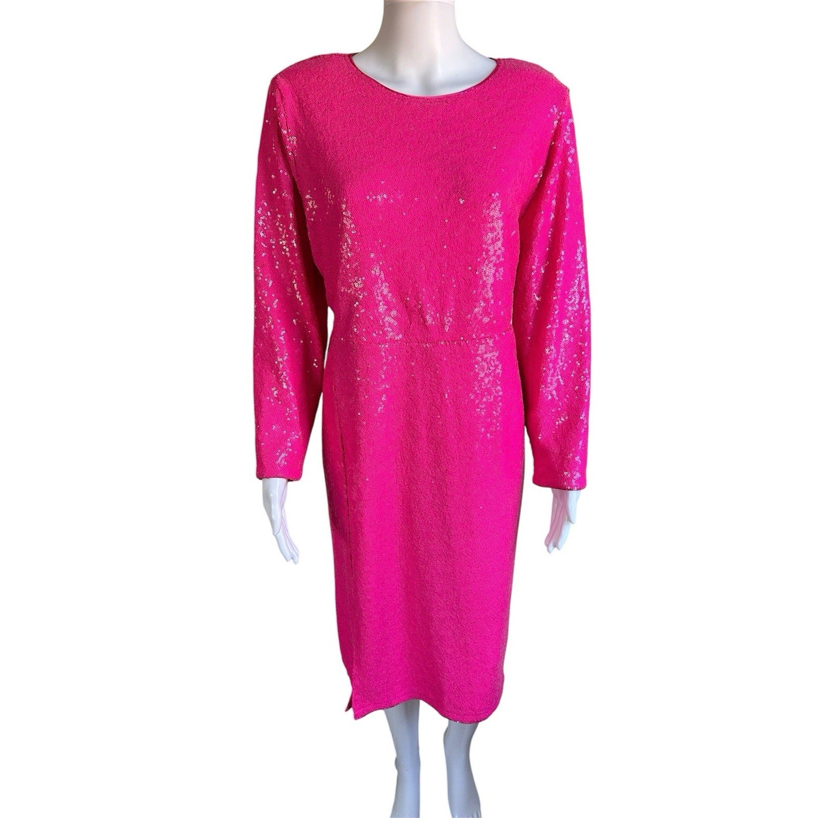 Torrid Hot Pink Sequin Midi Dress Long Sleeve Womens 12 Party Glam NWT