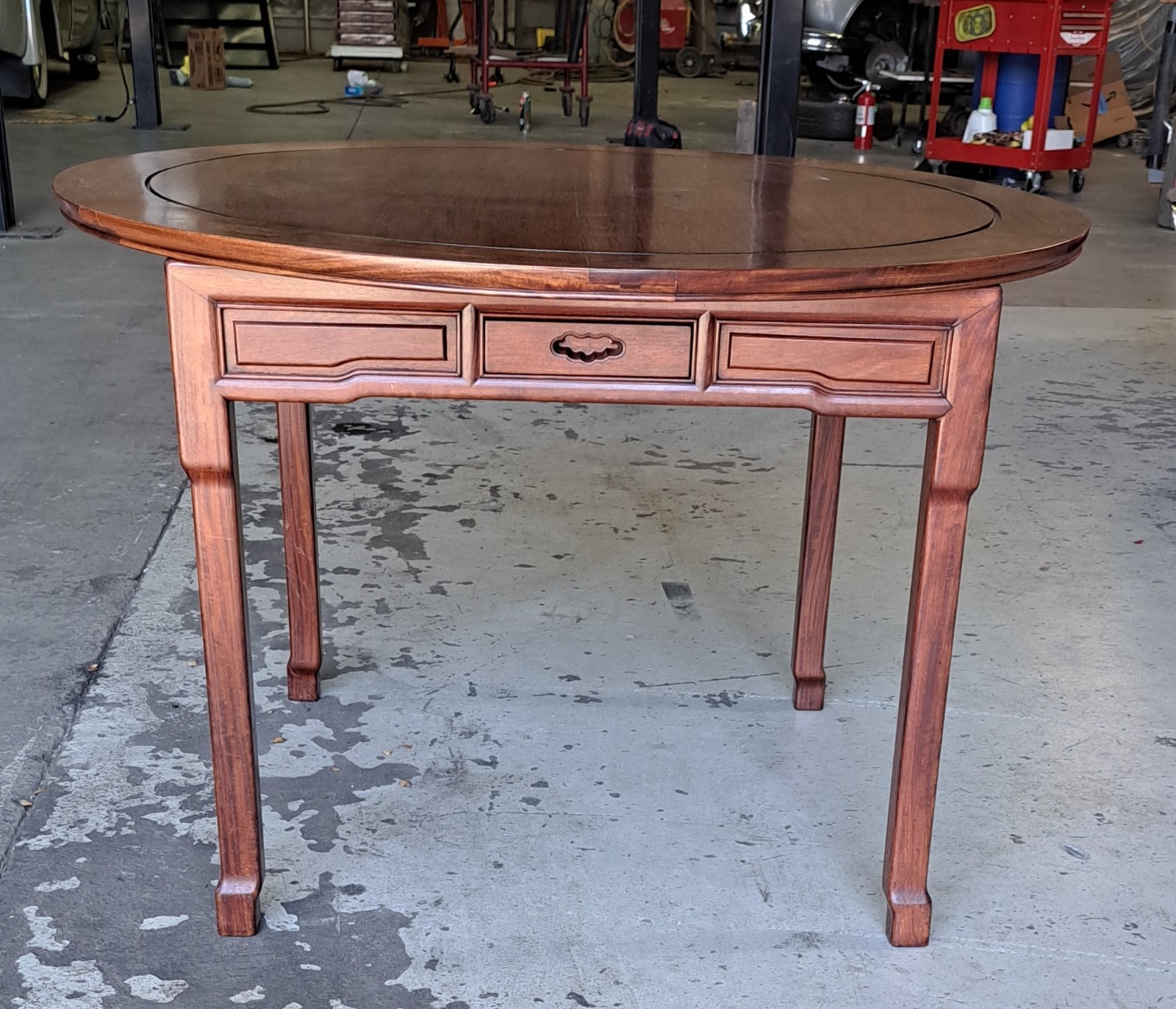 Vintage Chinese Ming-style Rosewood Round Gaming Table 4-Drawer Removable Cover