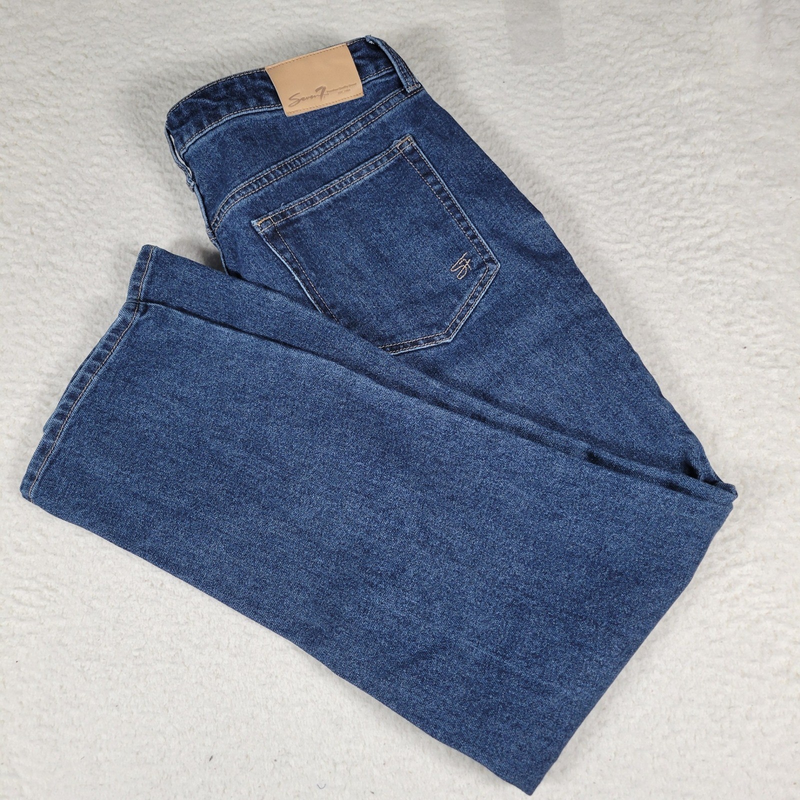 Seven7 Slim Straight Jean Women 10 Birch Dark Wash Blue Mid Rise MY10158DE
