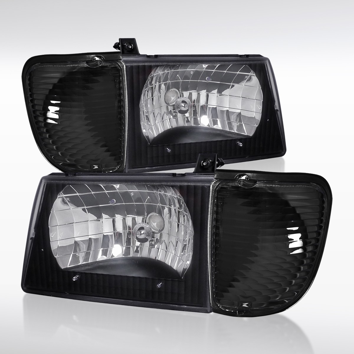 Fit 1992-2006 Ford E150 E250 E350 Econoline Black Headlights+Corner Signal Lamps