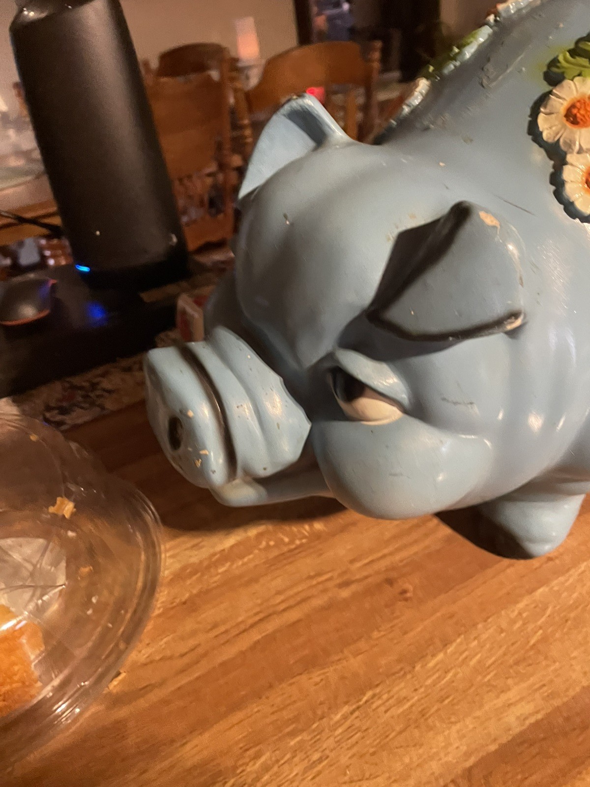 Vintage Giant Piggy Bank Universal Statuary 1976 Blue White Flowers Pig Floral Vintage Giant Piggy Bank Universal Statuary 1976 Blue White Flowers Pig Floral