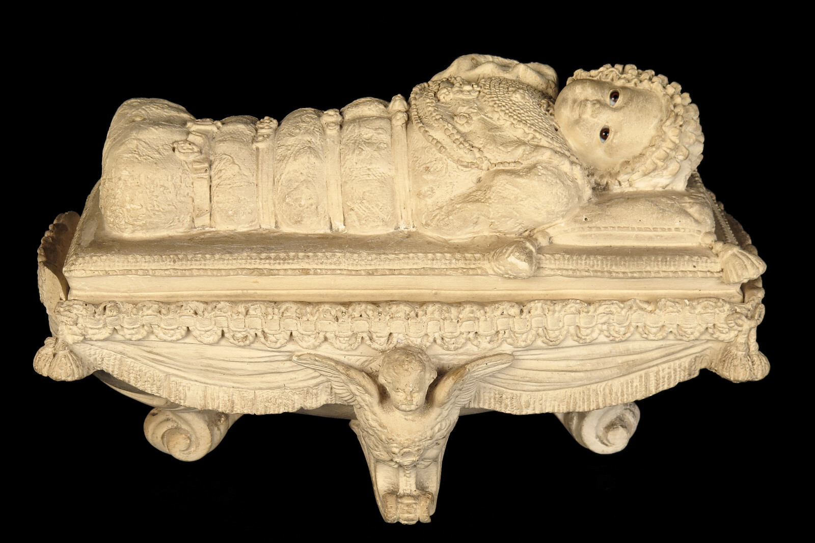 Antique Plaster Sculpture Santissima Bambina 1880 / Glass Eyes Curiosity Cabinet