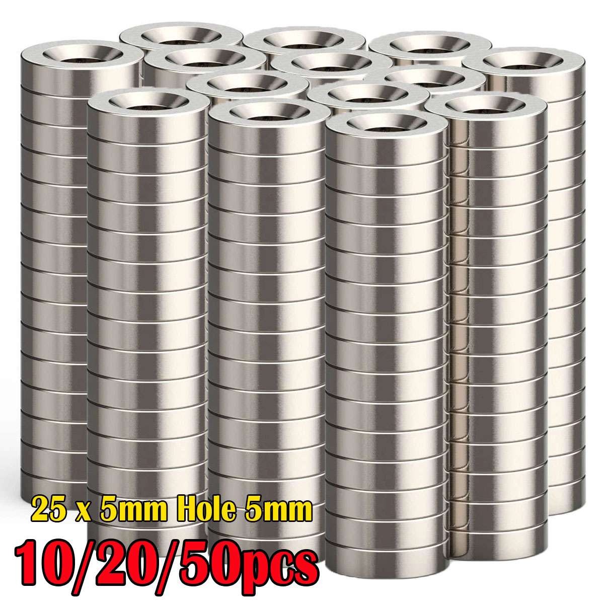 10 20 50pcs Strong Neodymium Magnets N52 25 x 5mm Countersunk Ring Hole 5mm 10 20 50pcs Strong Neodymium Magnets N52 25 x 5mm Countersunk Ring Hole 5mm