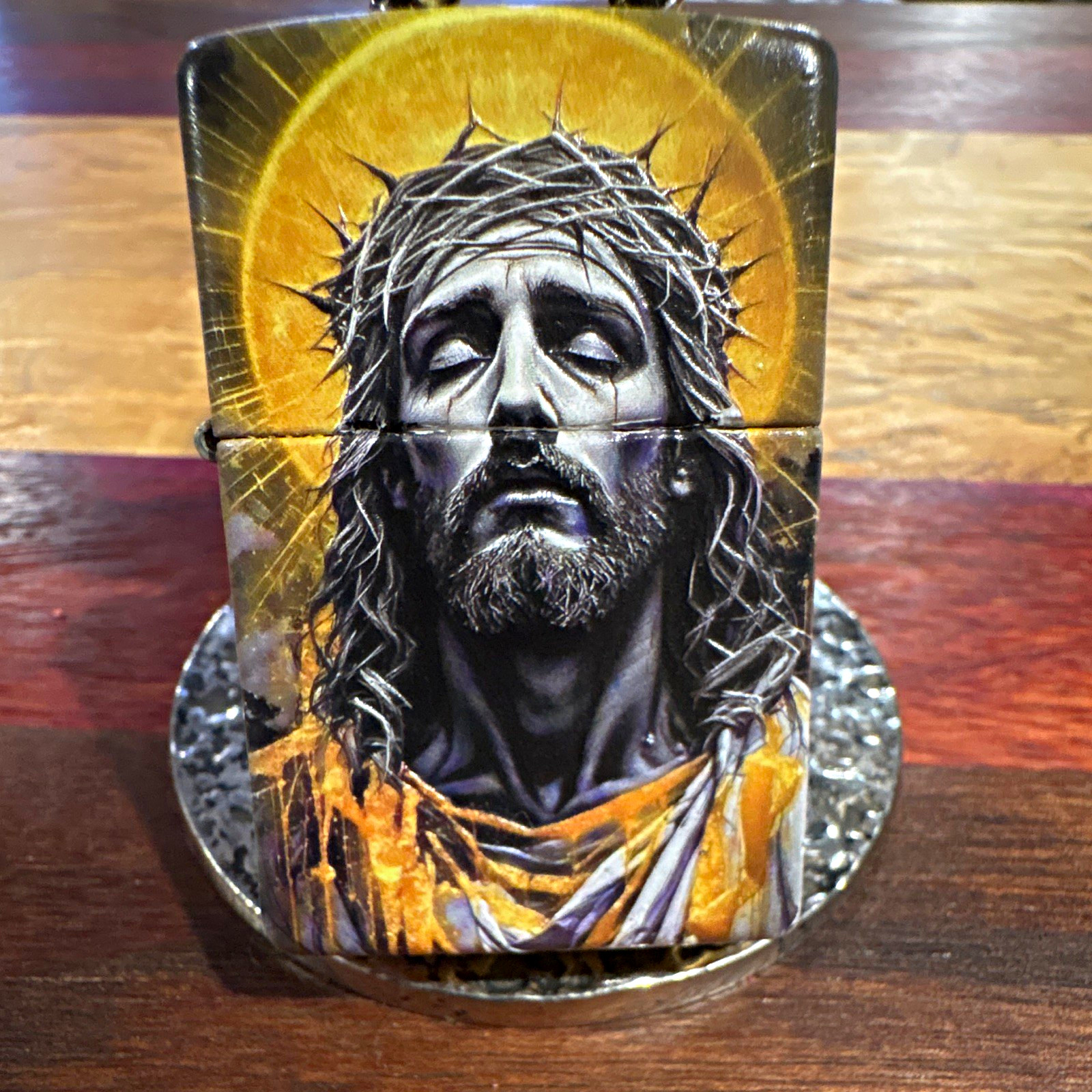 Custom made one of a kind Zippo Lighter featuring Jesus & Mother Mary Custom made one of a kind Zippo Lighter featuring Jesus & Mother Mary