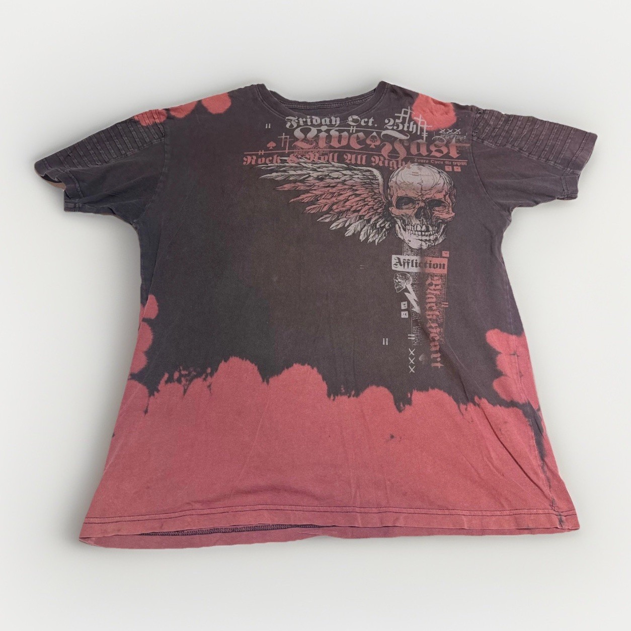 Affliction Live Fast Graphic T-Shirt Mens XL Skull Winged Bleach Dye Moto Black Affliction Live Fast Graphic T-Shirt Mens XL Skull Winged Bleach Dye Moto Black