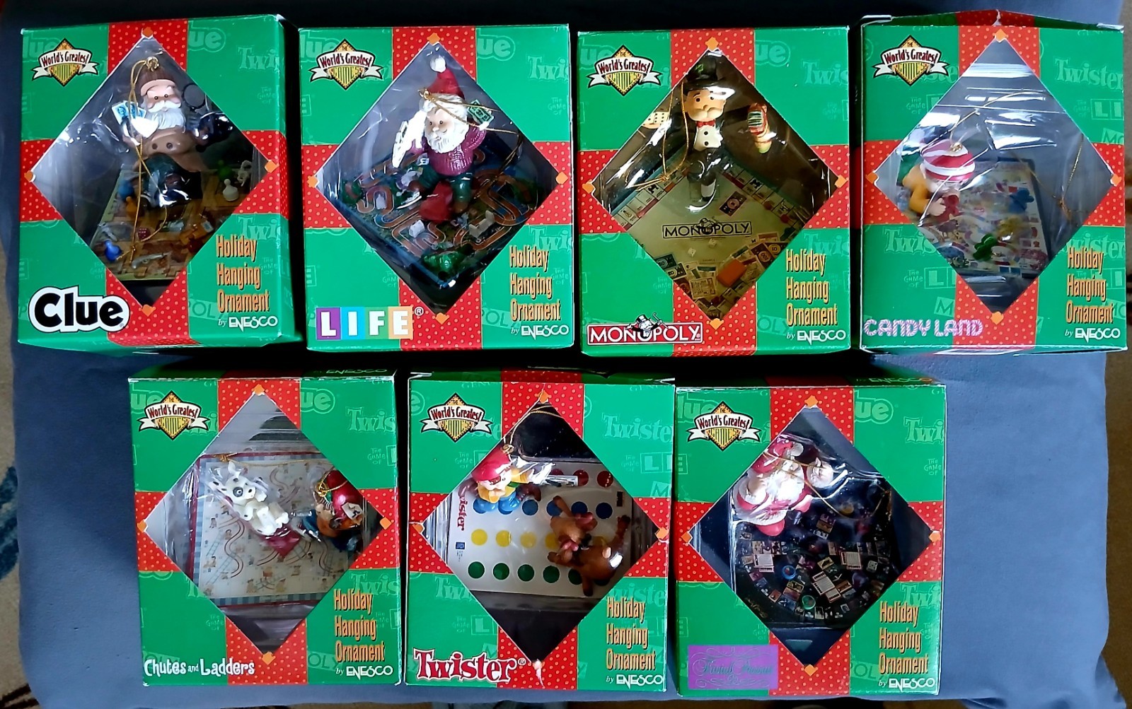 Vintage 1997 Enesco World's Greatest Games Lot of 7 Christmas Ornaments