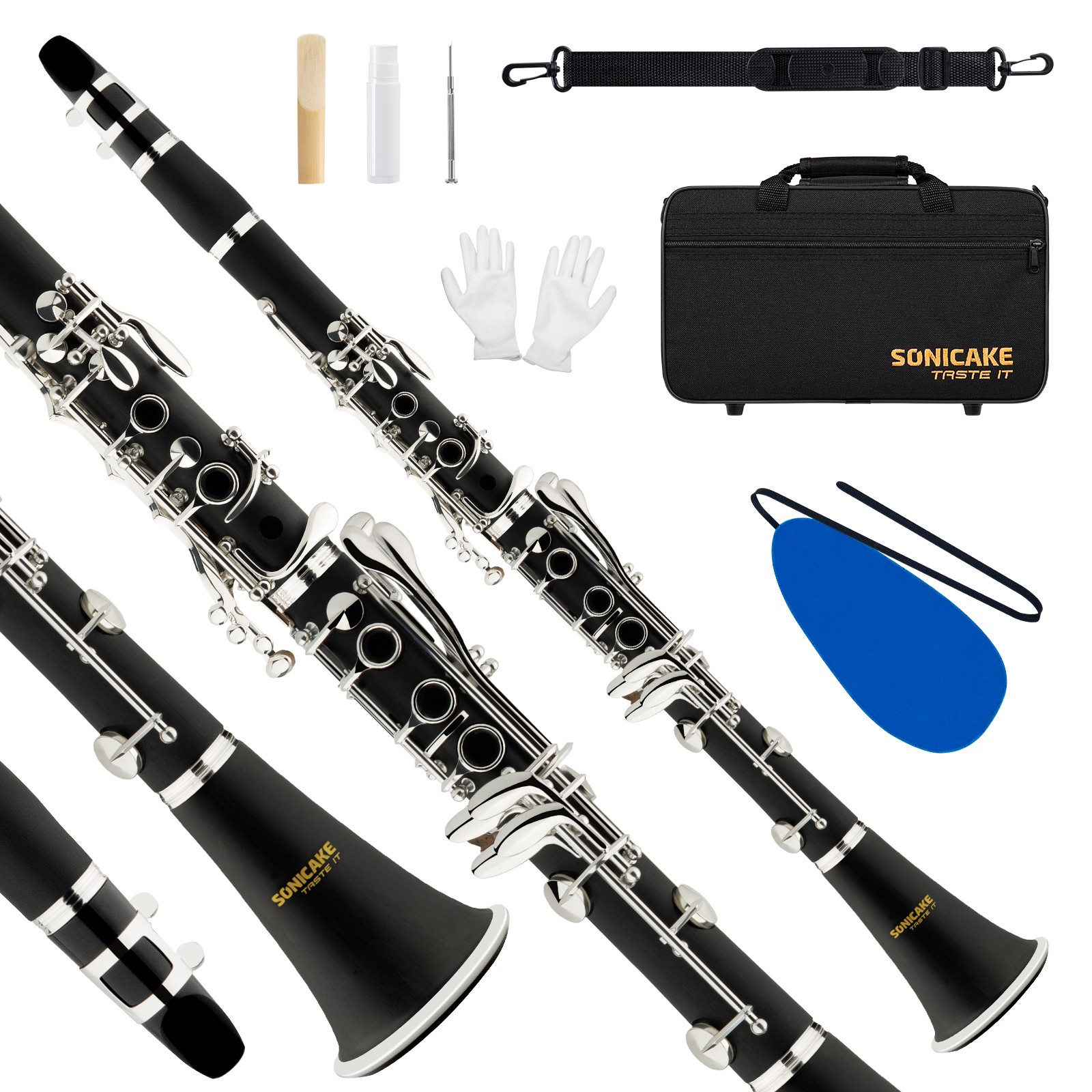 Sonicake B Flat Clarinet for Intermediate Beginners, Upgraded Ebonite Bb Clarine