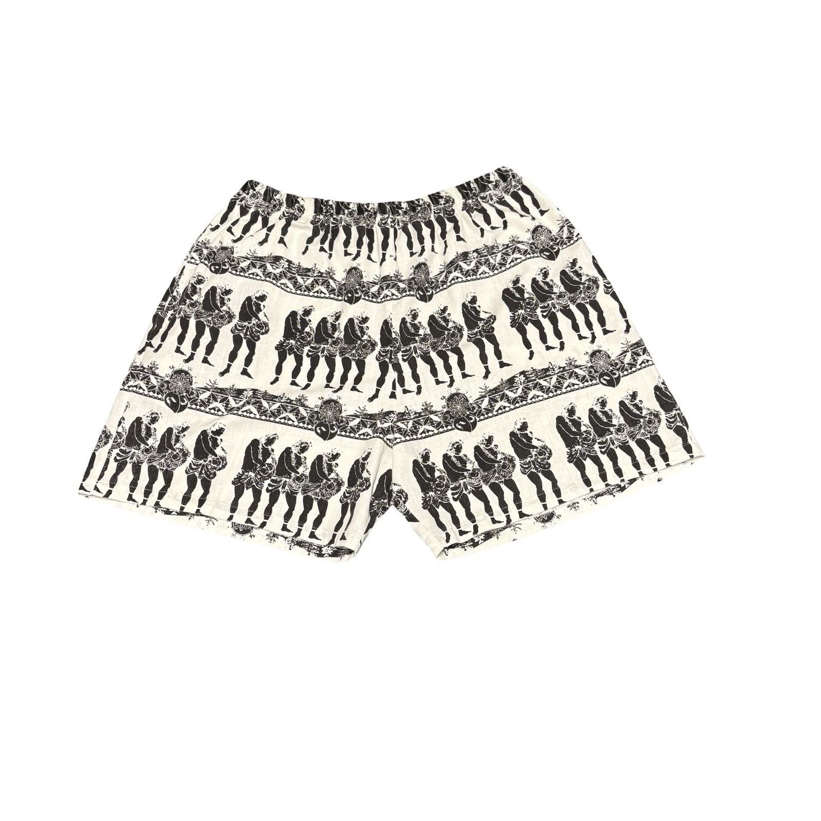 Vtg Honolulu Hi Hawaiian Cotton All Over Print Shorts White Black Size Medium