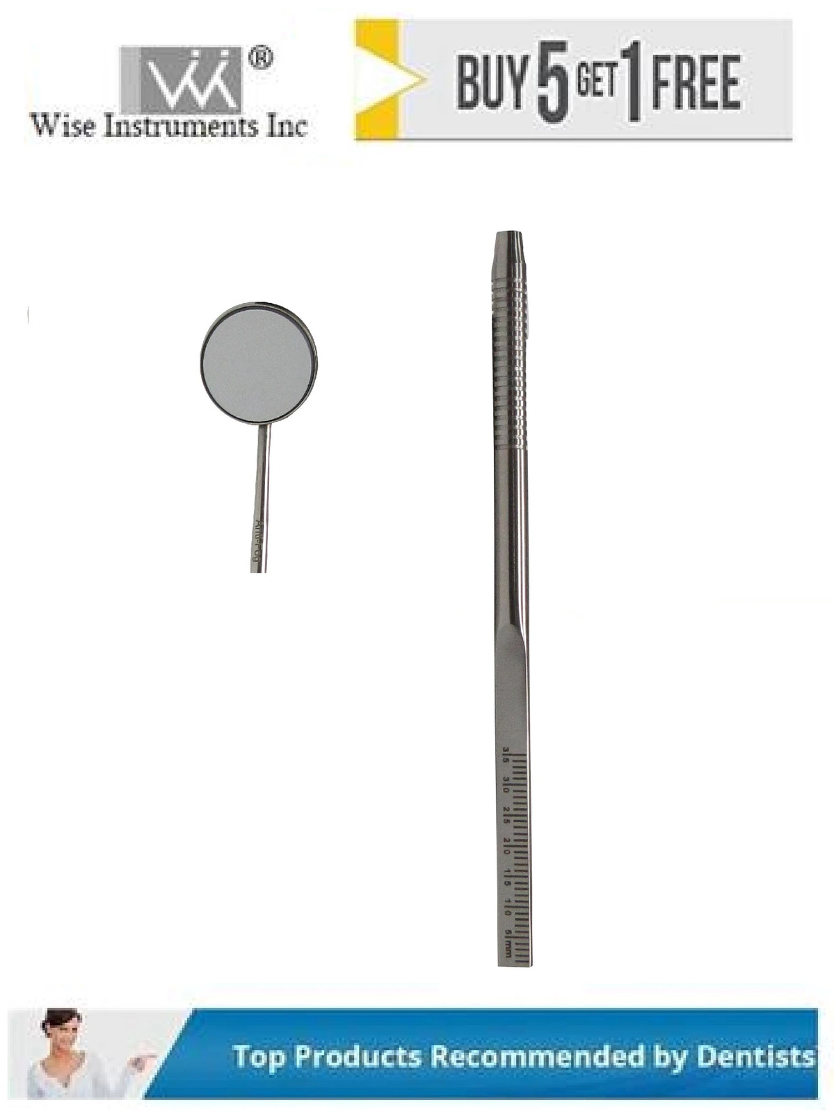 Wise Dental Endodontic Ruler handle With Mirror # 4 Front Surface Rhodium Coated