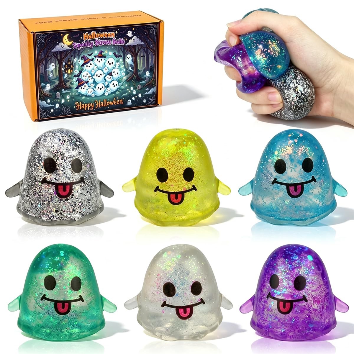 Pinkiwine 6 Pack Halloween Ghost Stress Balls Squishy Toys