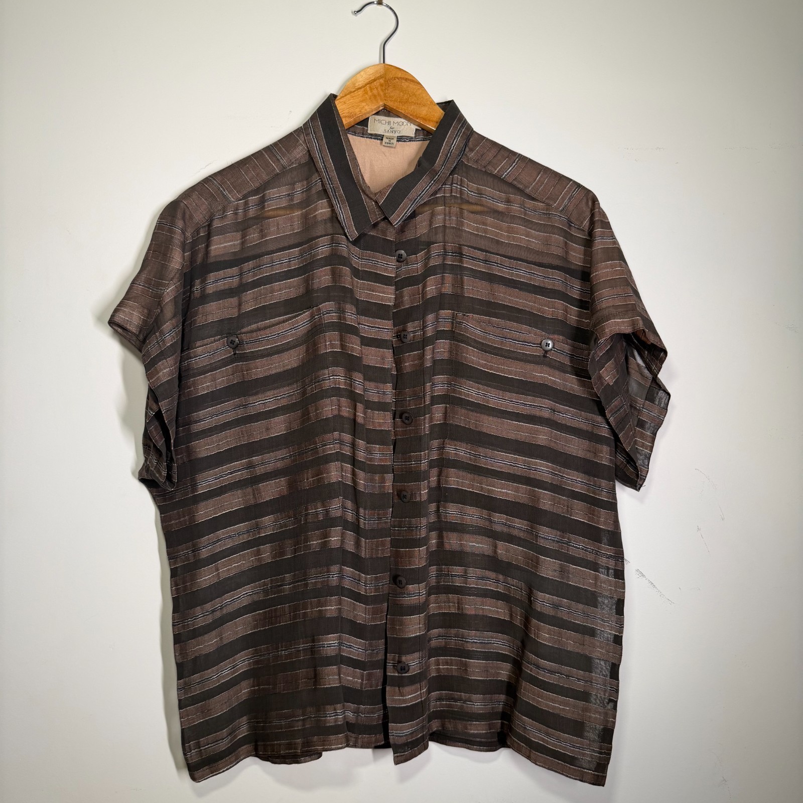 VTG Miichi Moon for Sanyo Women\'s Oversized Brown Button-down Shirt Size 10 VTG Miichi Moon for Sanyo Women\'s Oversized Brown Button-down Shirt Size 10