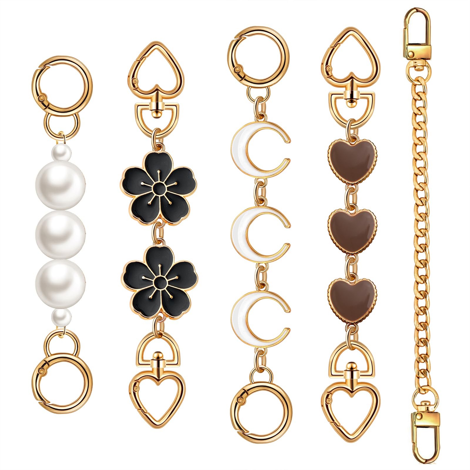 5Pcs Purse Extender Chain Gold Bag Extender Chain Flower Heart Purse Strap Exten