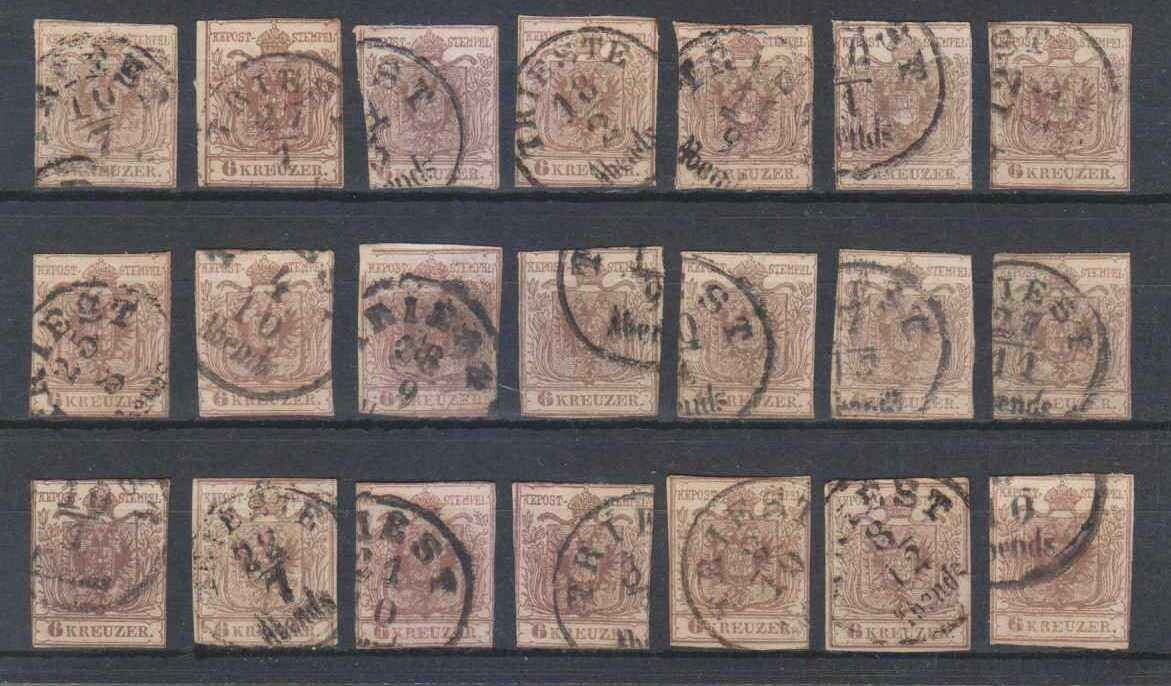 AUSTRIA 1854 COAT OF ARMS Sc 4b & 4f (105x) WIDE DEGREE OF SHADES USED SCV$864+ AUSTRIA 1854 COAT OF ARMS Sc 4b & 4f (105x) WIDE DEGREE OF SHADES USED SCV$864+