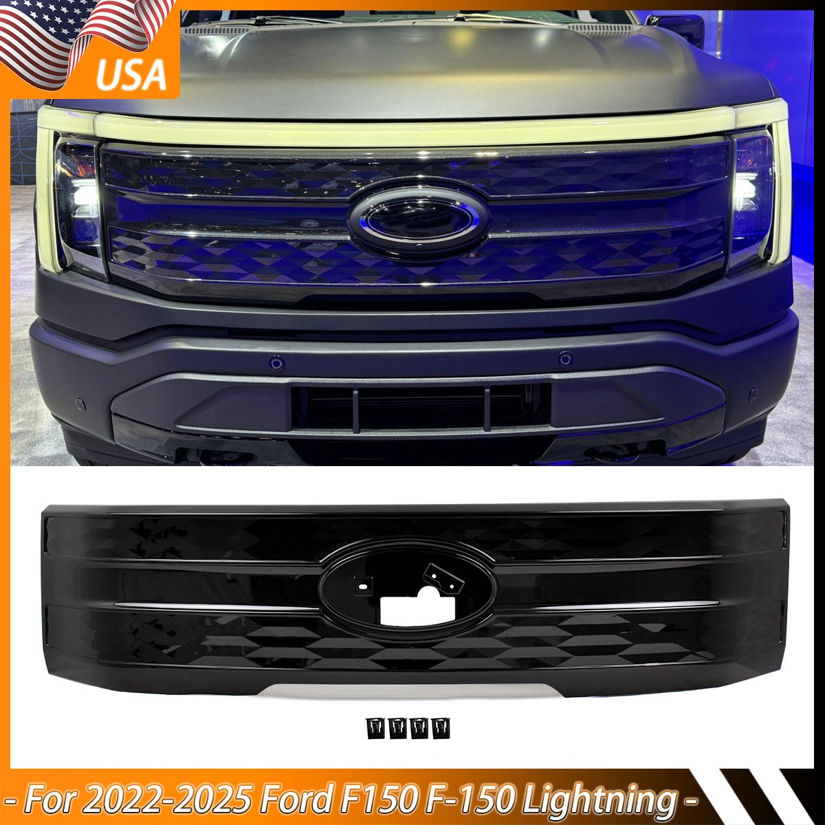 For 2022-24 2025 Ford F150 F-150 Lightning Agate Black Fornt Bumper Grille Grill For 2022-24 2025 Ford F150 F-150 Lightning Agate Black Fornt Bumper Grille Grill