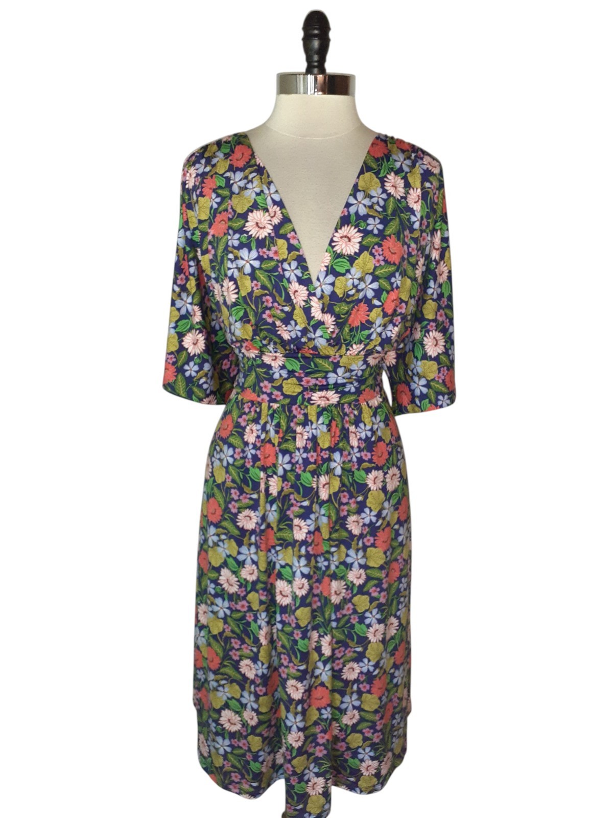 NEW KIYONNA Plus Size 2X A-Line Dress Purple Orange Floral Short Sleeve Pockets