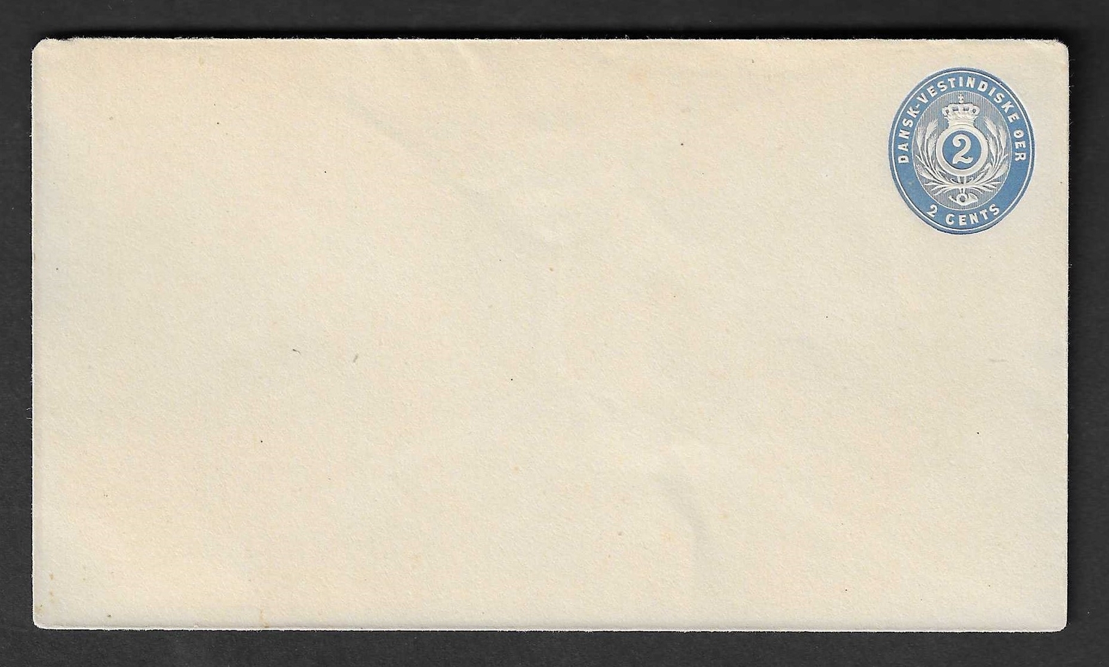 DENMARK - DAN. W. INDIES Postal Stationery: 1891-95 2c blue envelope - 39476 DENMARK - DAN. W. INDIES Postal Stationery: 1891-95 2c blue envelope - 39476