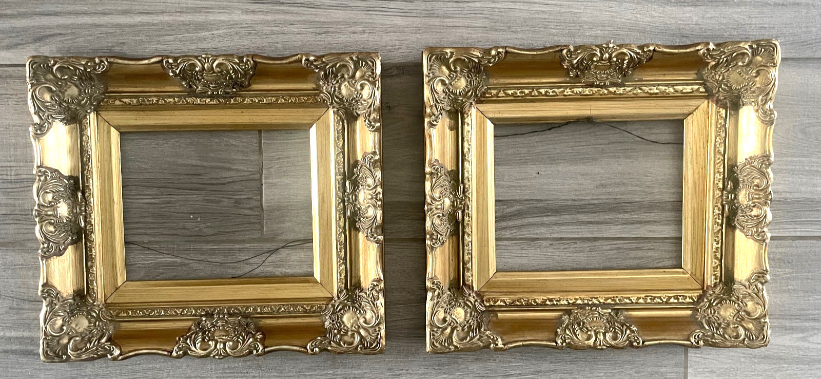 Pair Antique French Rococo Giltwood Picture Frames Ornate Gold c1900