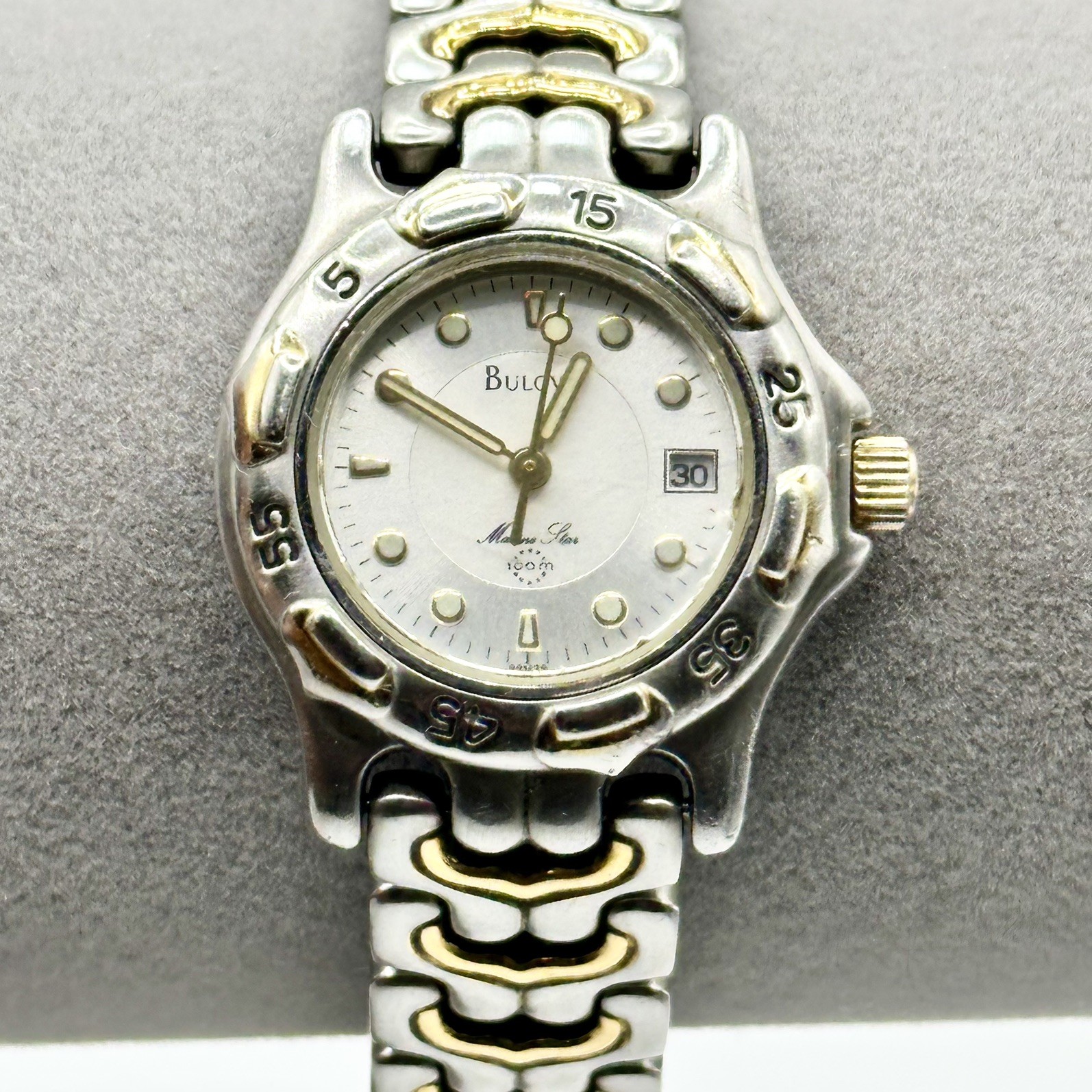 Vintage Bulova Marine Star Watch Silver Gold Tone Quartz Needs Battery READ