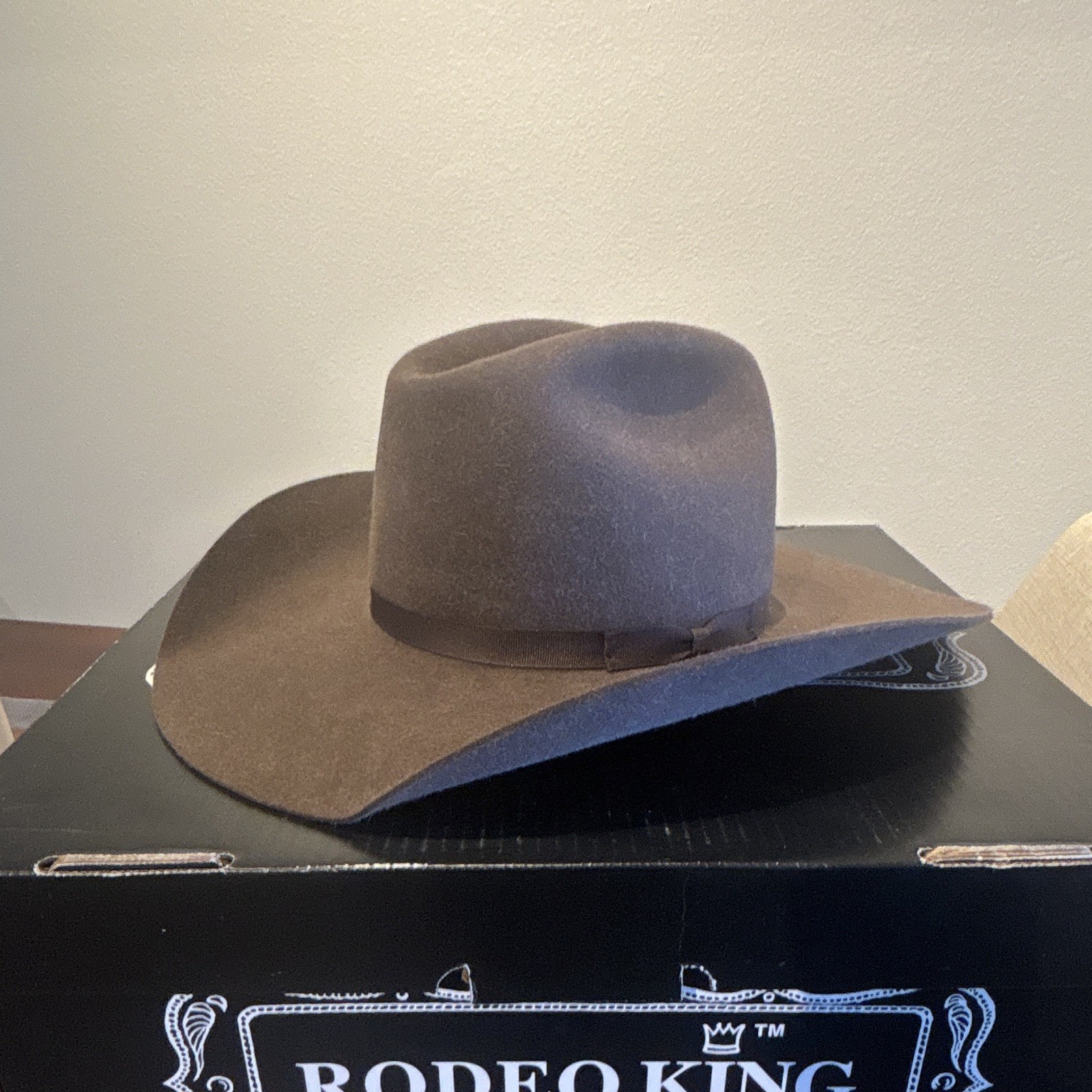 Rodeo King 10X Beaver Open Crown Western Hat Hickory 7 1/2 w/ Box