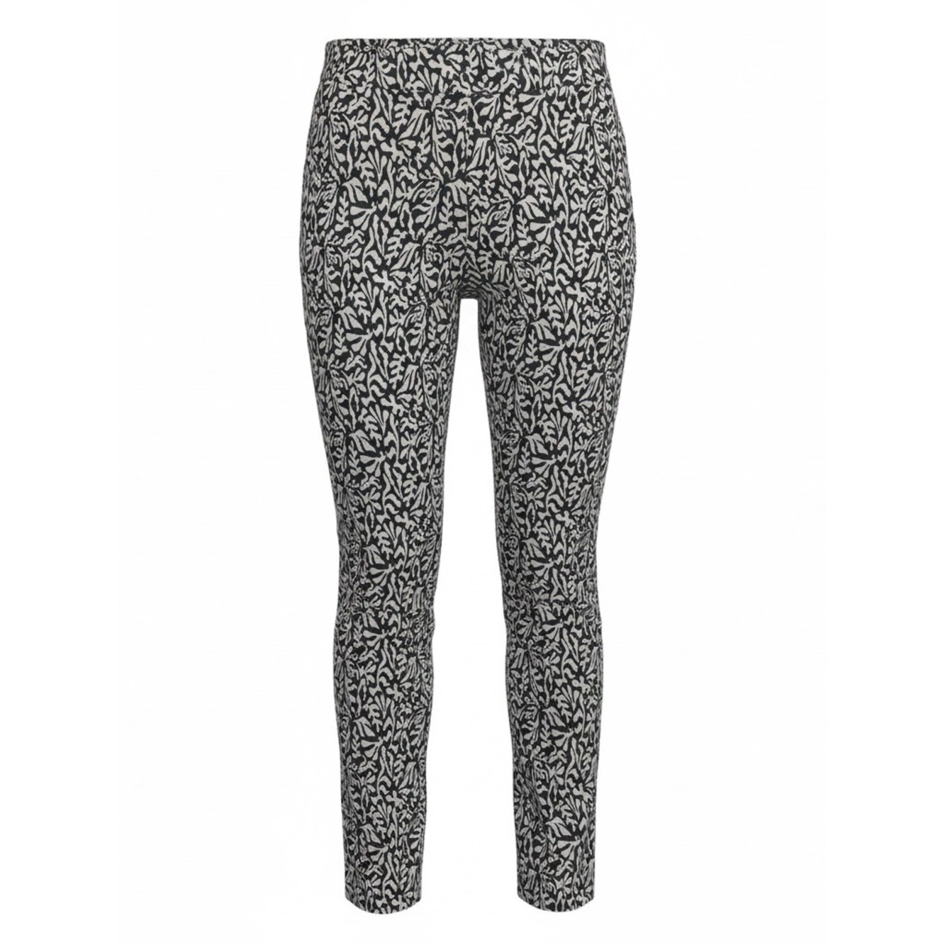 Chico\'s Gray & White Leaf-Pattern Cropped Ankle Pants