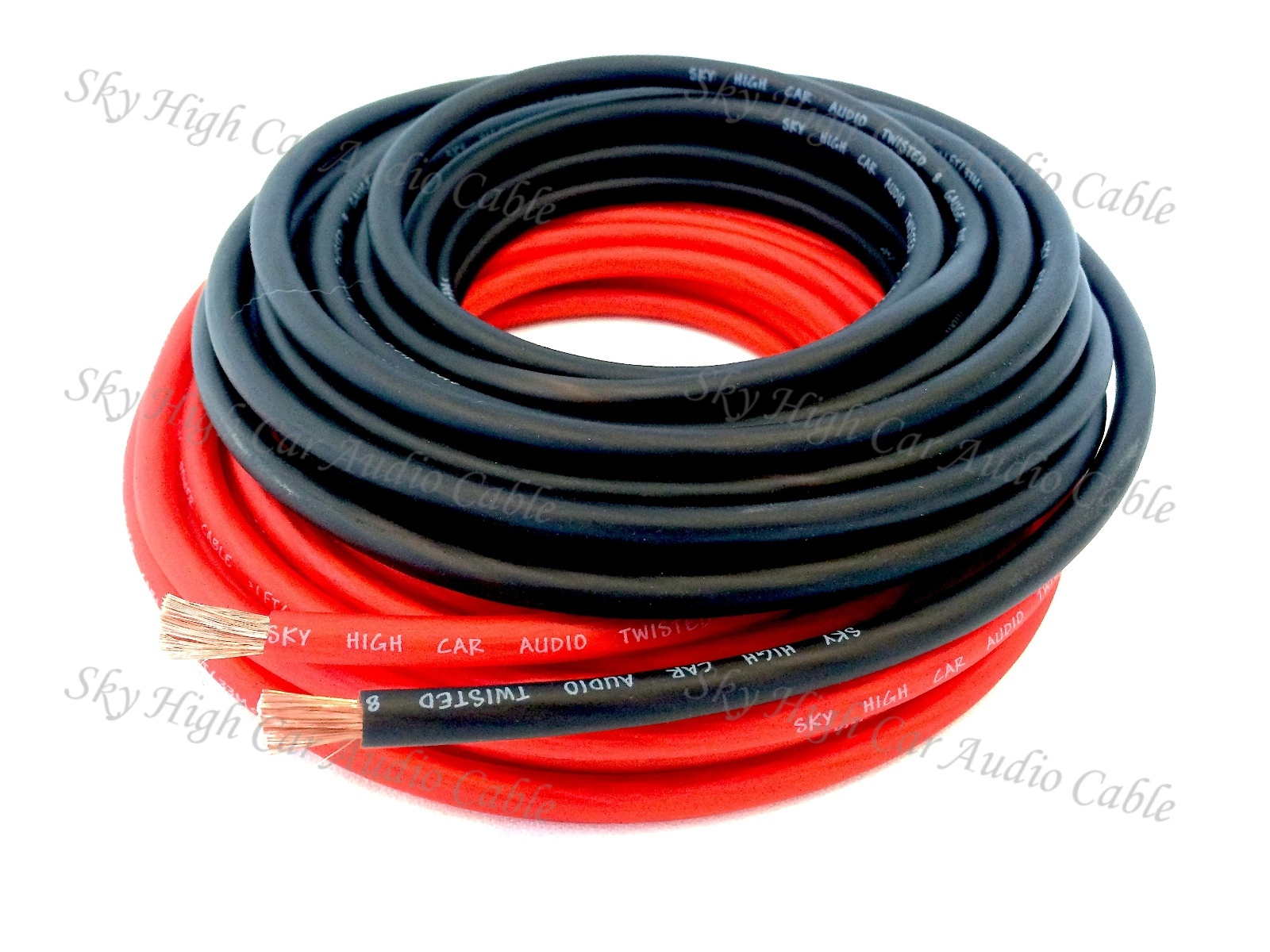 25 ft 8 Gauge AWG 12.5' RED / 12.5' BLACK Power Ground Wire Sky High Car Audio