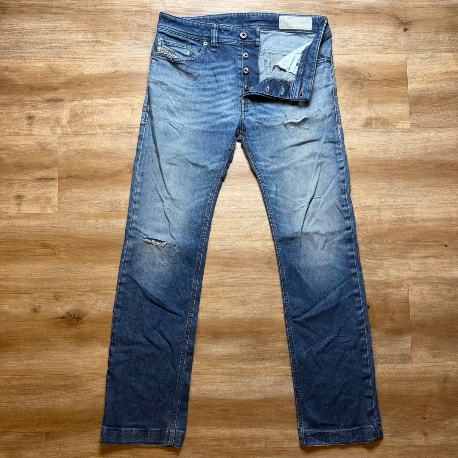 Diesel Safado-R Jeans Mens 30 Blue Slim Straight Distressed Made in Italy R13M8
