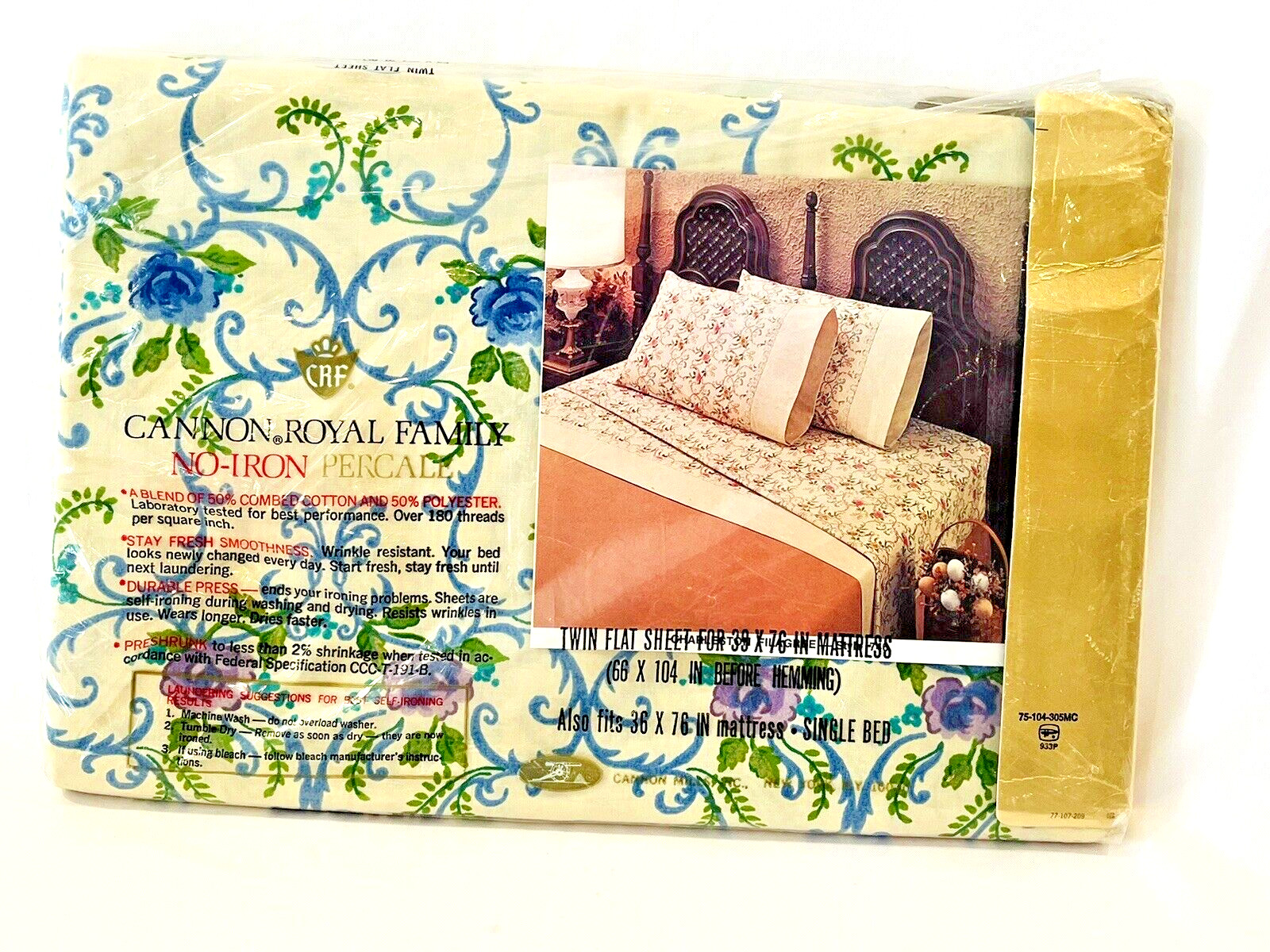 Vintage Floral Lace Cannon Royal Family Twin Flat Sheet Featherlite NO-IRON