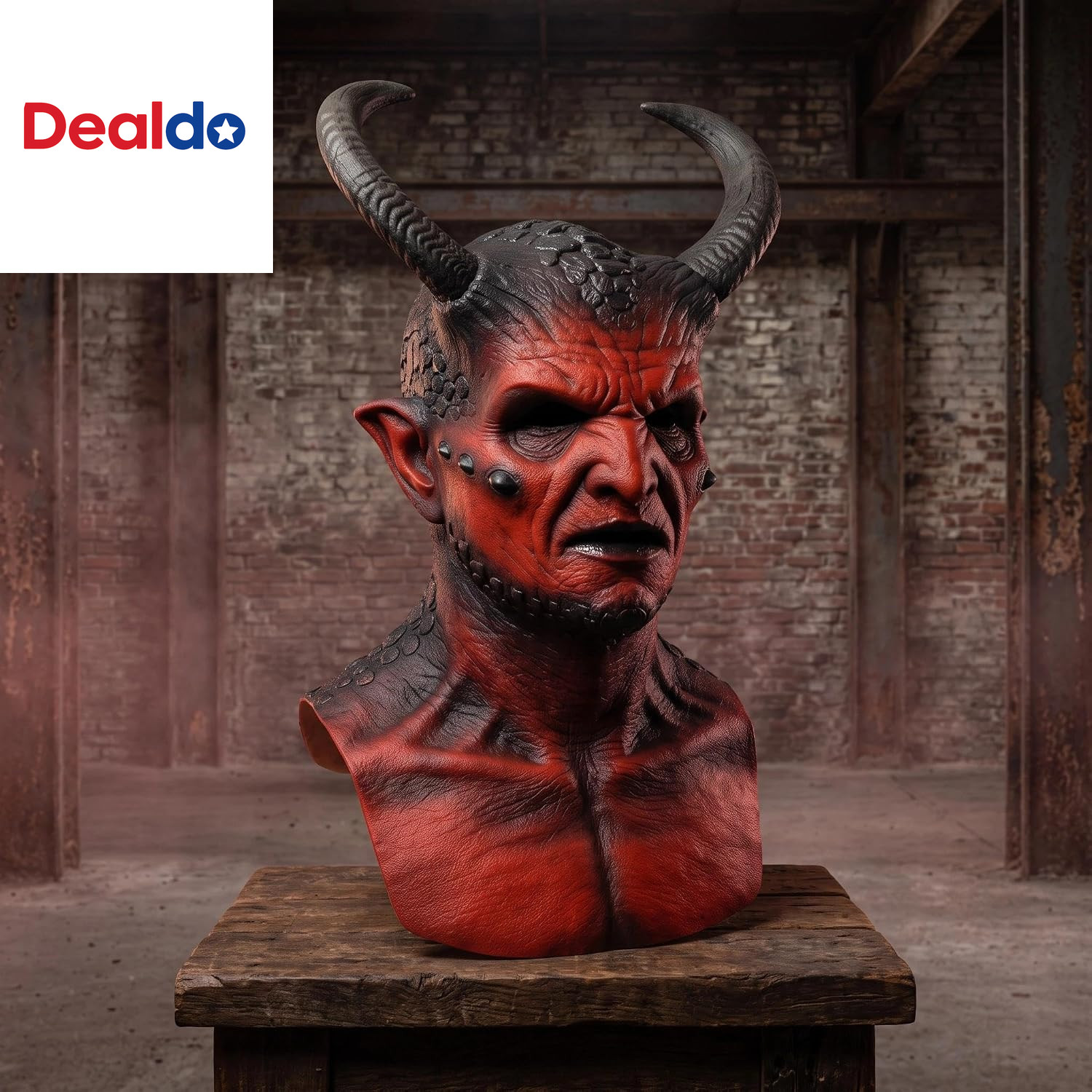 Realistic Latex Demon Mask with Horns Full Face Halloween Costume Prop