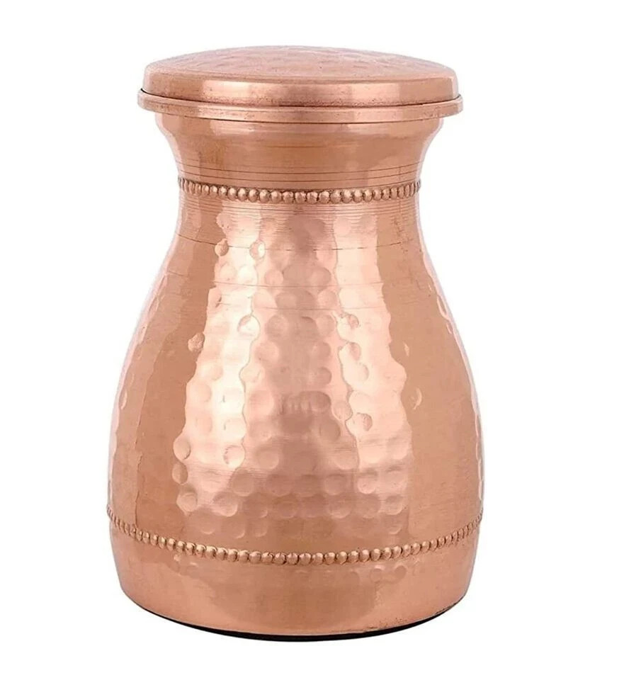 100% Pure Copper Carafe Bedroom Bottle Hammered Drinking Tumbler Ayurveda 450 ml