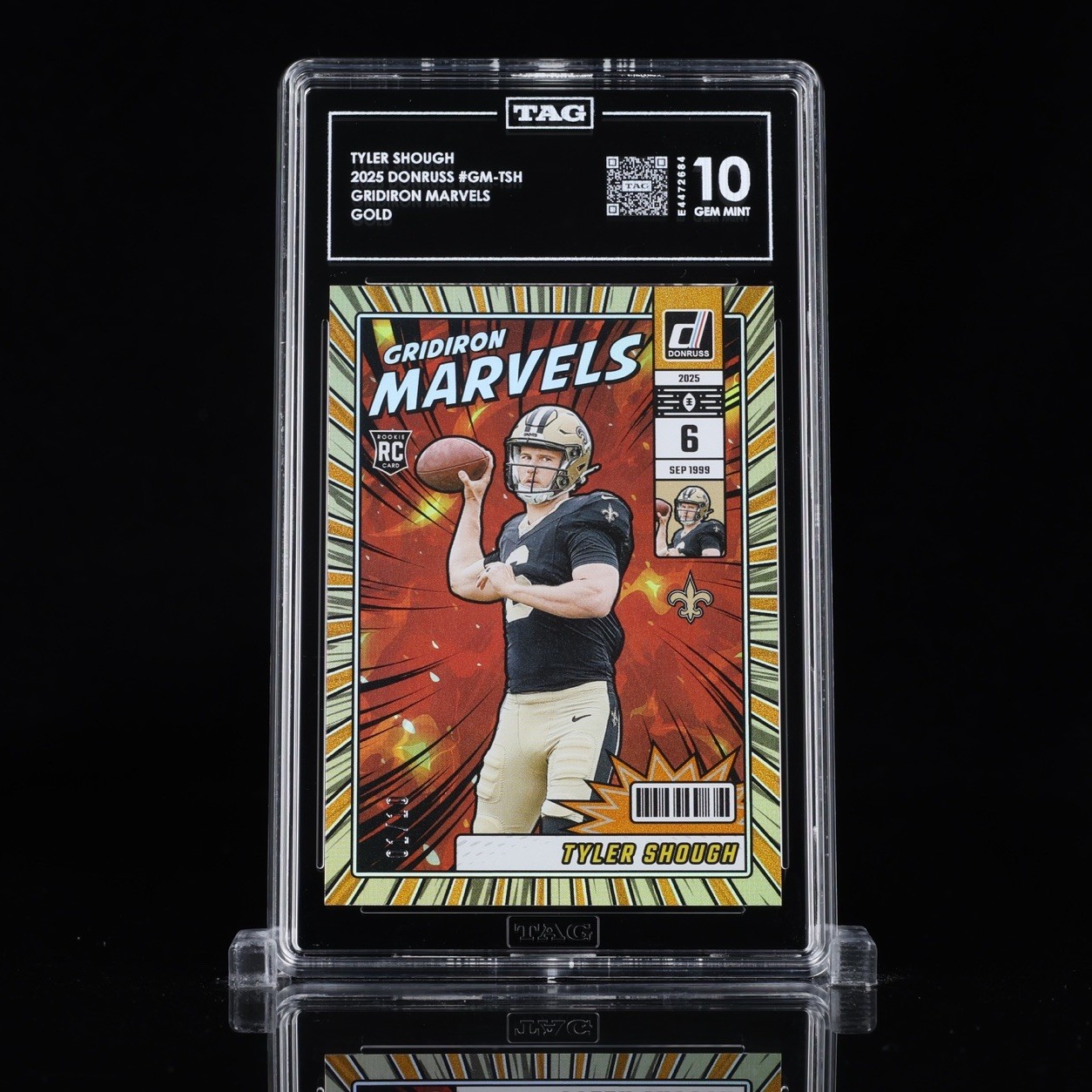 Tyler Shough Rookie Gridiron Marvels GOLD 1/10 SSP RC SAINTS TAG 10 GM-TSH POP 1 Tyler Shough Rookie Gridiron Marvels GOLD 1/10 SSP RC SAINTS TAG 10 GM-TSH POP 1