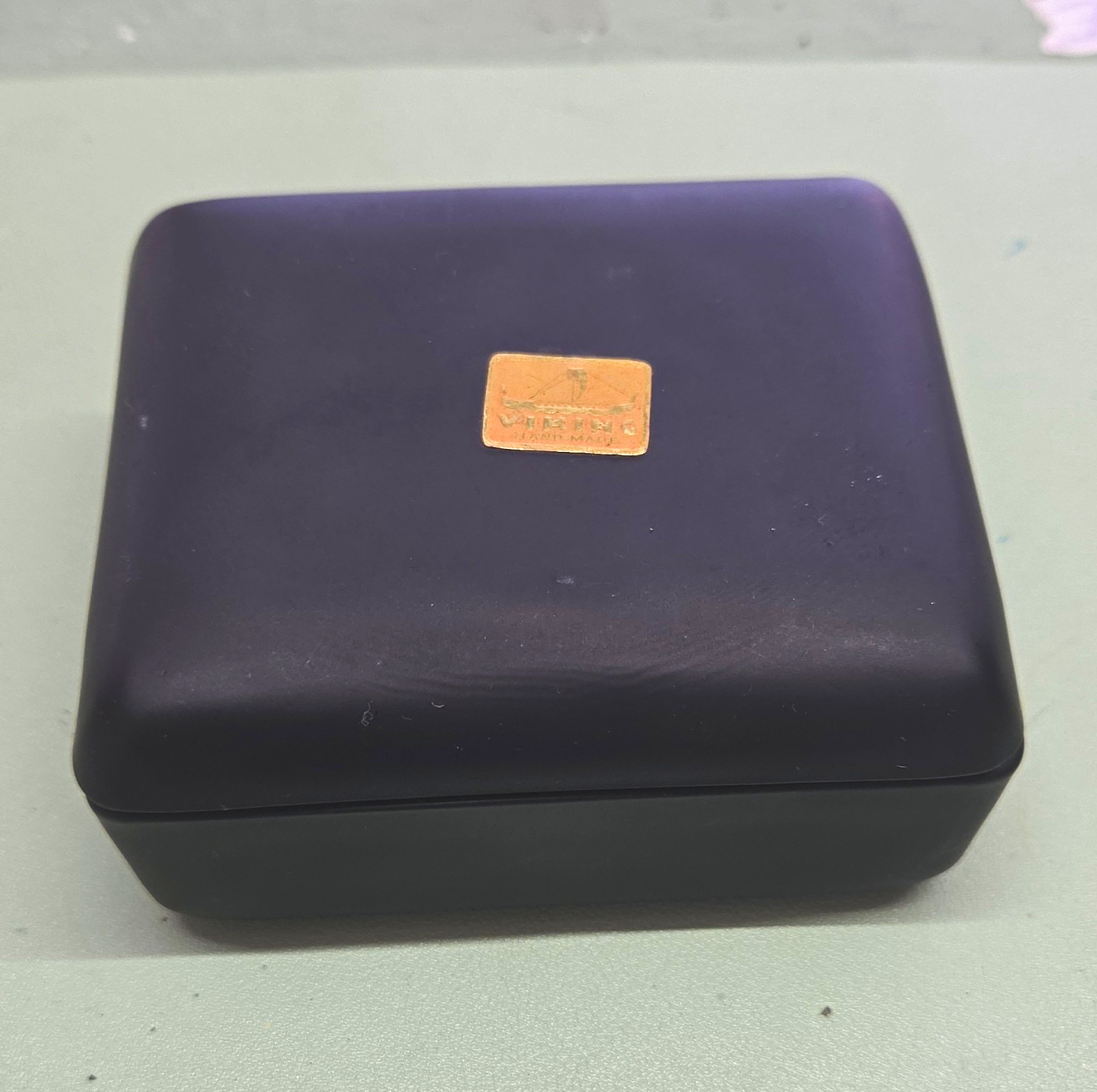 Vintage Viking Glass Black Satin Square  Lidded Trinket Box