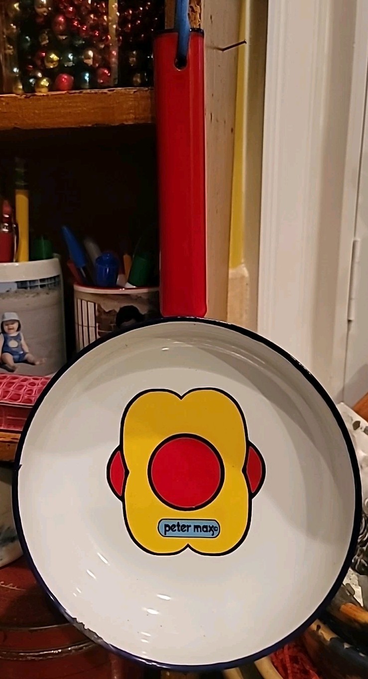 Peter Max Psychedelic Enamelware Mini Frying Pan 1970s Japan Flower Graphic RARE