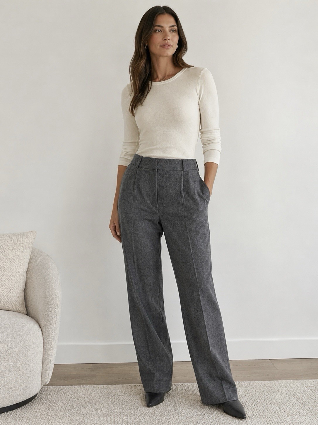 Vince. Italian Wool Blend High Rise Pull On Trouser Pants Gray Size L Designer