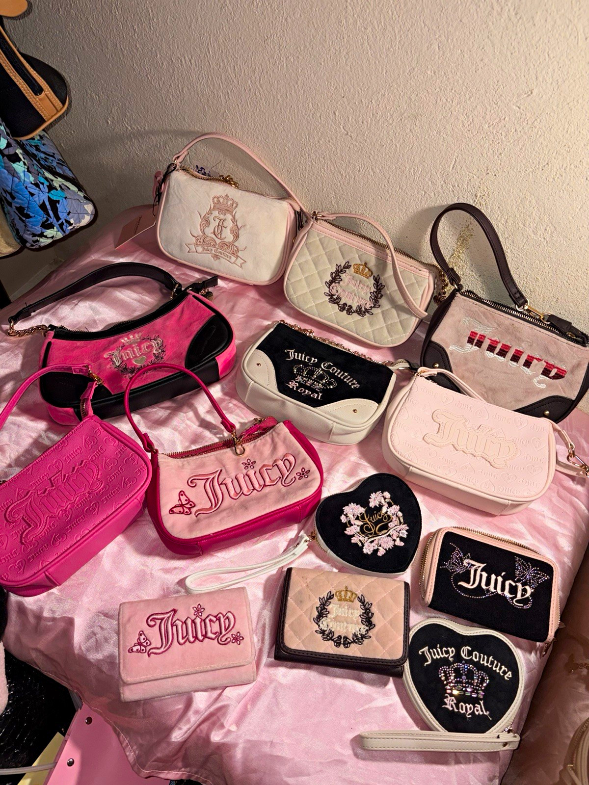 Juicy Couture Baby Girl Mixed Accessory Lot Velour Bags Purses Pink Black