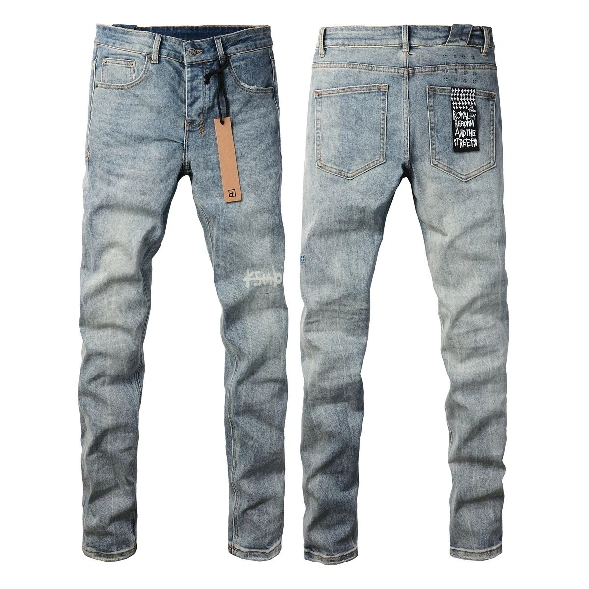 NEW KSUBI Men\'s Light Blue Embroidered Jeans Teens Fashion High Street Pants