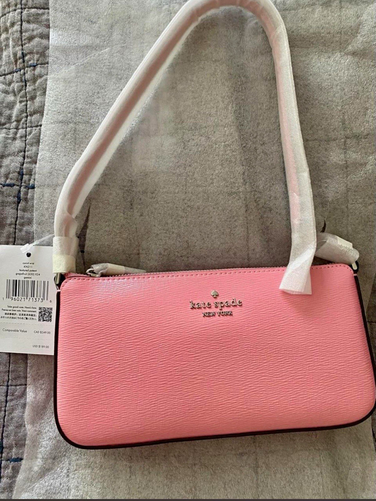 kate spade new york Pink Pebbled Zip Shoulder Bag Solid Rectangle Logo