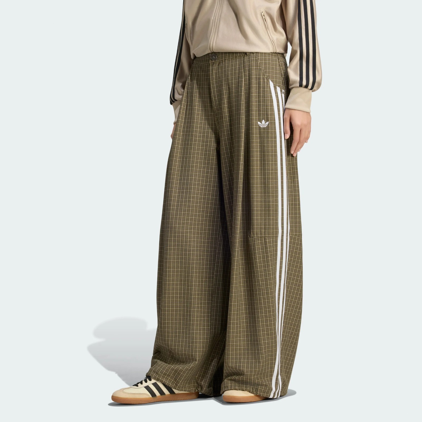 Adidas Originals Women's Check Trouser Loose Fit Pants Olive Strata LE8308-NEW Adidas Originals Women's Check Trouser Loose Fit Pants Olive Strata LE8308-NEW