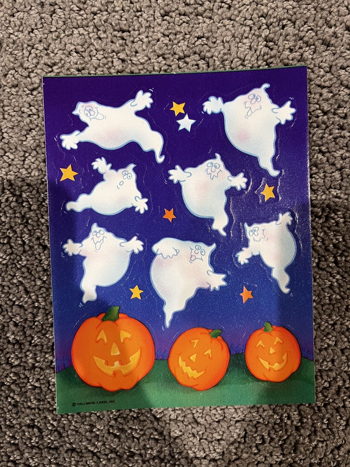 VINTAGE HALLMARK HALLOWEEN GHOSTS~JACK O\' LANTERNS~PUMPKINS STICKERS 8 sheets VINTAGE HALLMARK HALLOWEEN GHOSTS~JACK O\' LANTERNS~PUMPKINS STICKERS 8 sheets