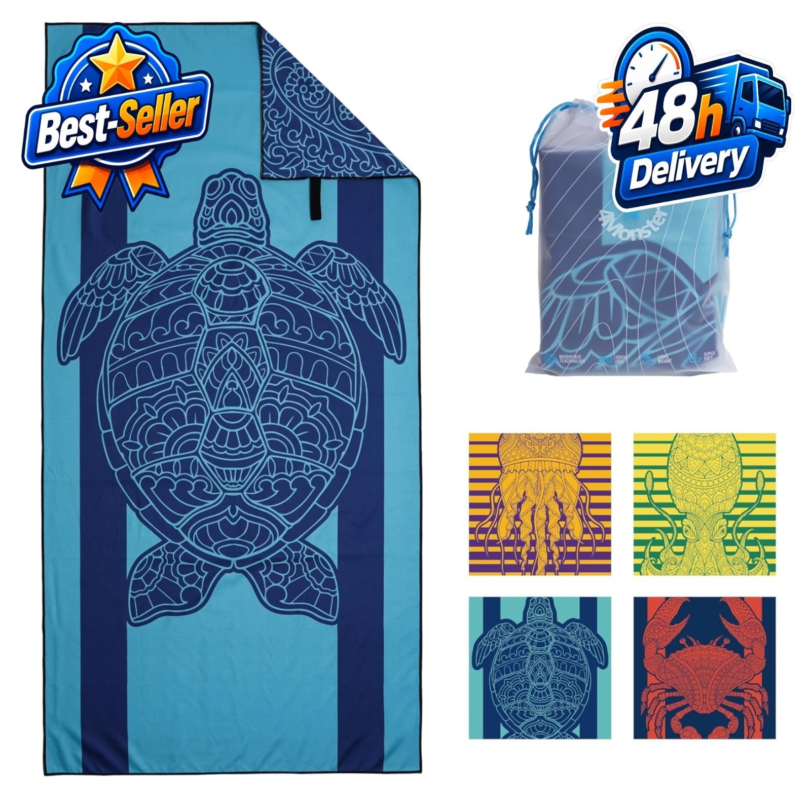4Monster Quick Dry Beach Towel - Ultra Absorbent Microfiber