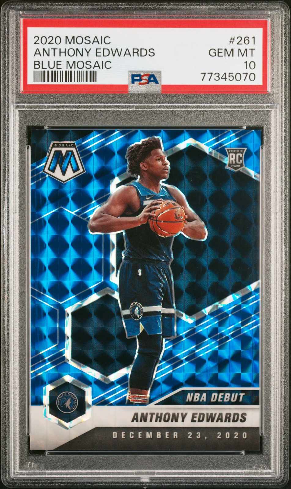 2020 Panini Mosaic Anthony Edwards #261 Blue Mosaic 94/99 RC PSA 10 2020 Panini Mosaic Anthony Edwards #261 Blue Mosaic 94/99 RC PSA 10