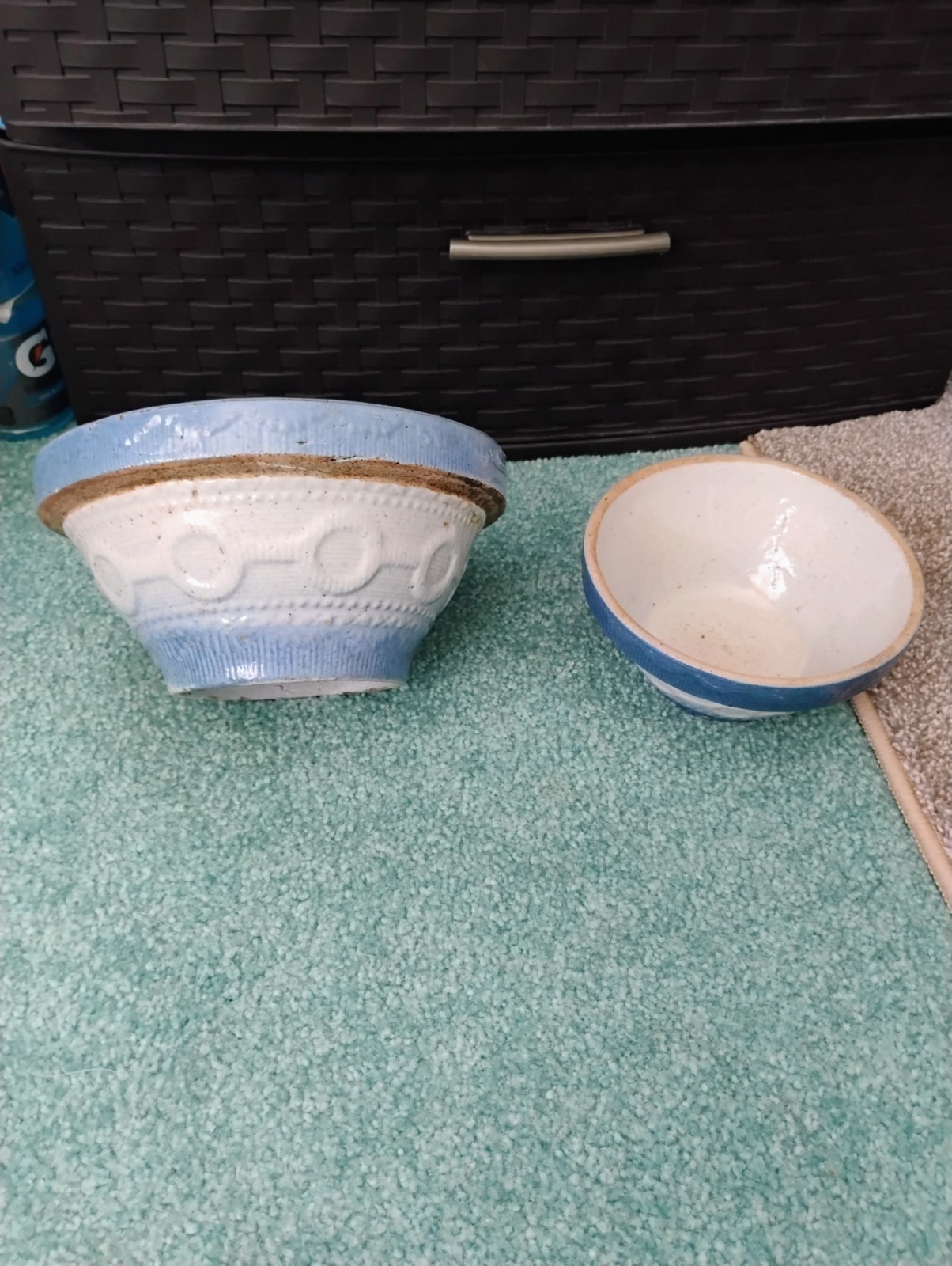 rare Antique Blue Salt Glazed Stoneware Mixing Bowl set Wedding Ring Pattern rare Antique Blue Salt Glazed Stoneware Mixing Bowl set Wedding Ring Pattern