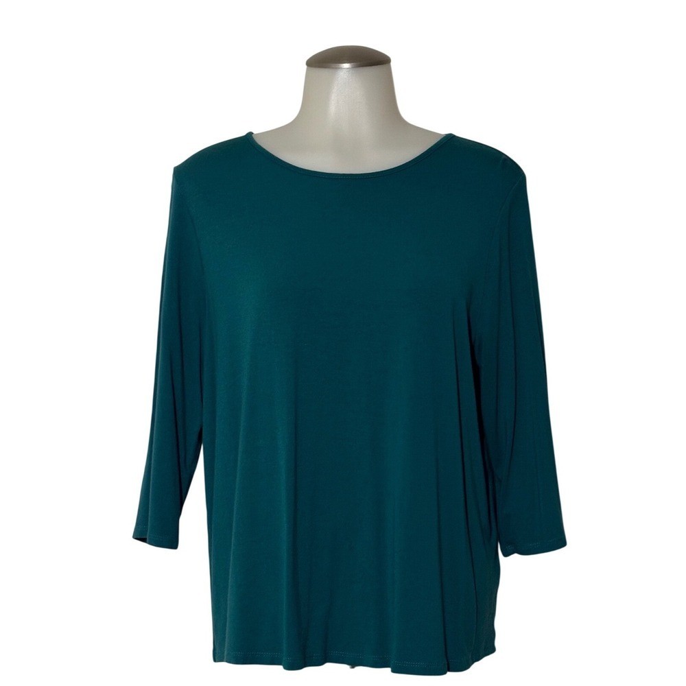 J.Jill Wearever Top Womens M Teal 3/4 Sleeve Pleat Back Good Preowned