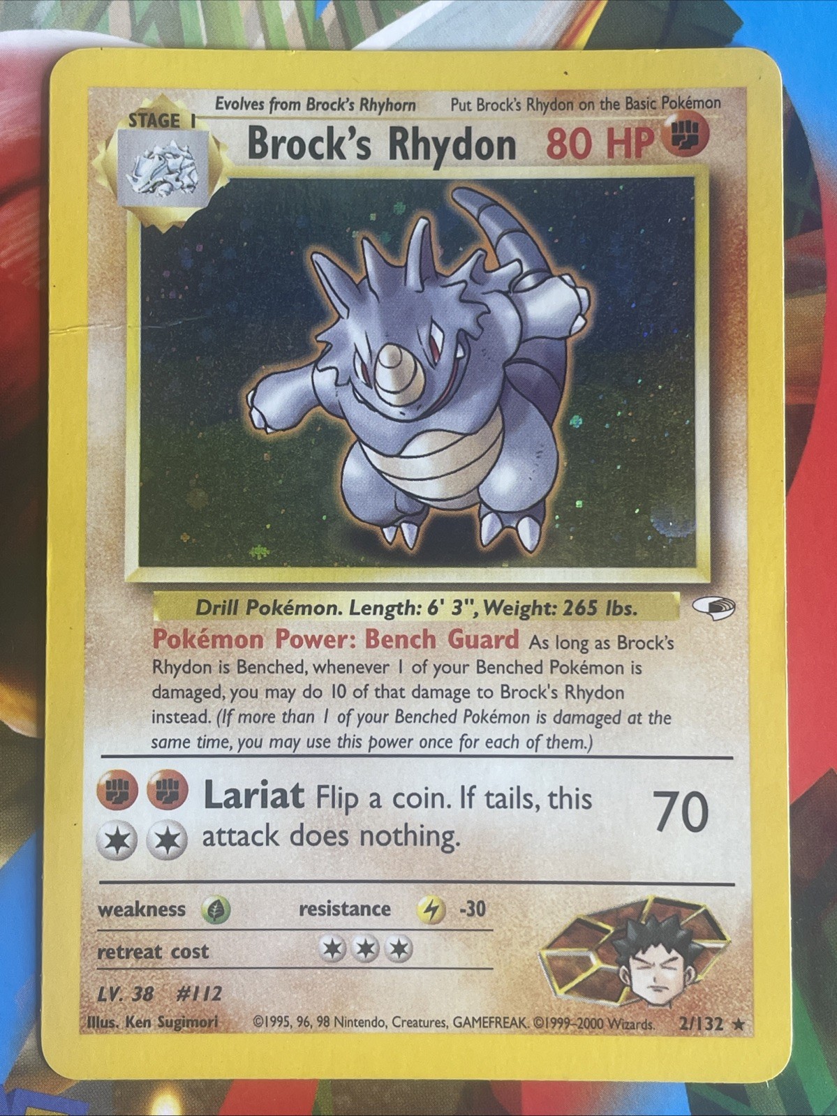 Brock\'s Rhydon 2/132 Holo Rare Swirl Gym Heroes 2000 Pokemon WOTC MP