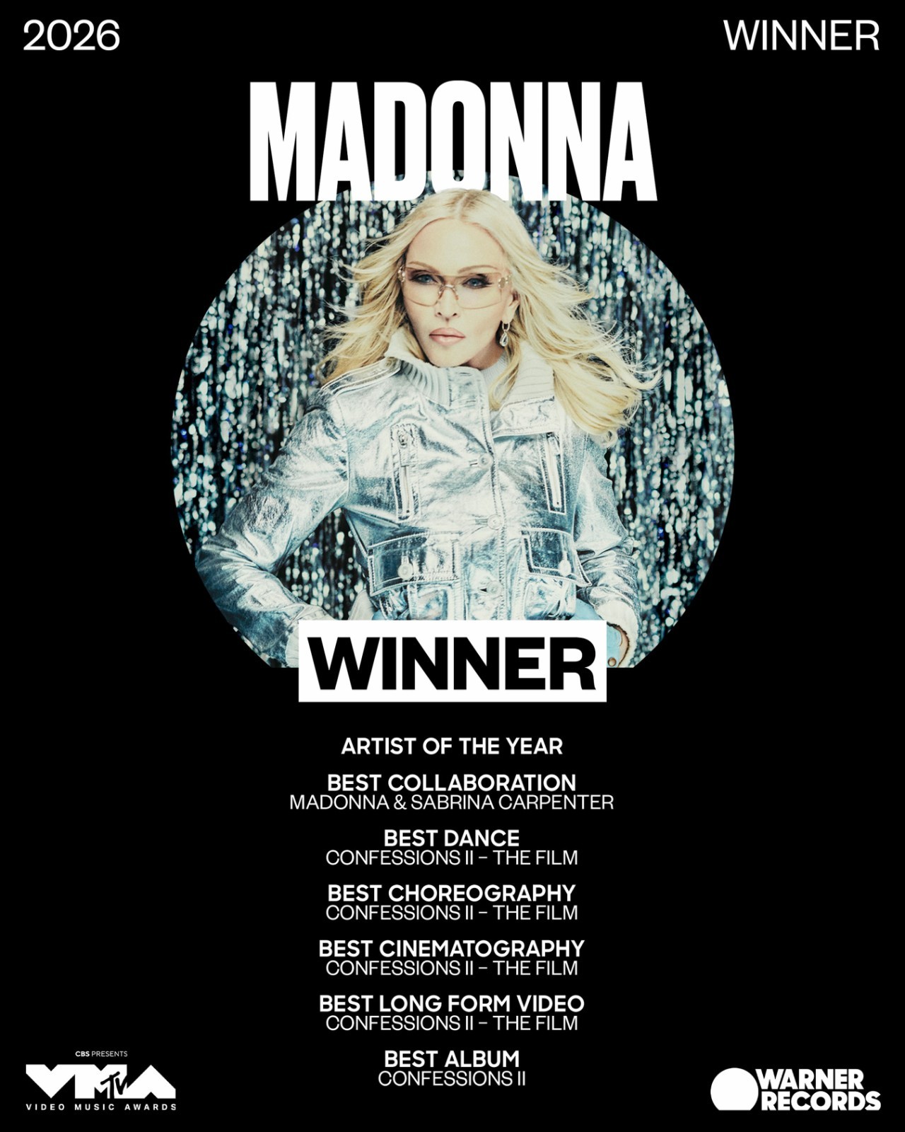 Madonna 2026 Winner MTV Video Music Awards Poster