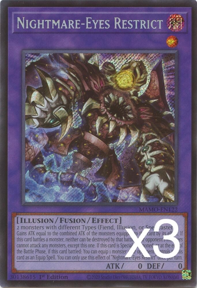 3X Yugioh Nightmare-Eyes Restrict MAMO-EN122 Secret Rare 1st Edition NM 3X Yugioh Nightmare-Eyes Restrict MAMO-EN122 Secret Rare 1st Edition NM