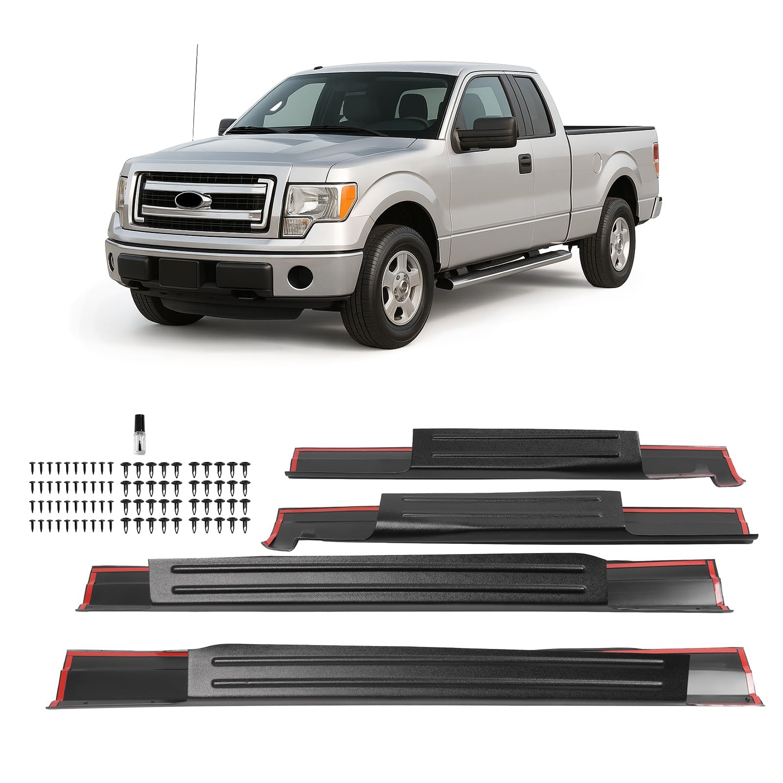 ALMULOO 4pcs Rocker Panel Cover Compatible with 2009-2014 Ford F-150 Crew
