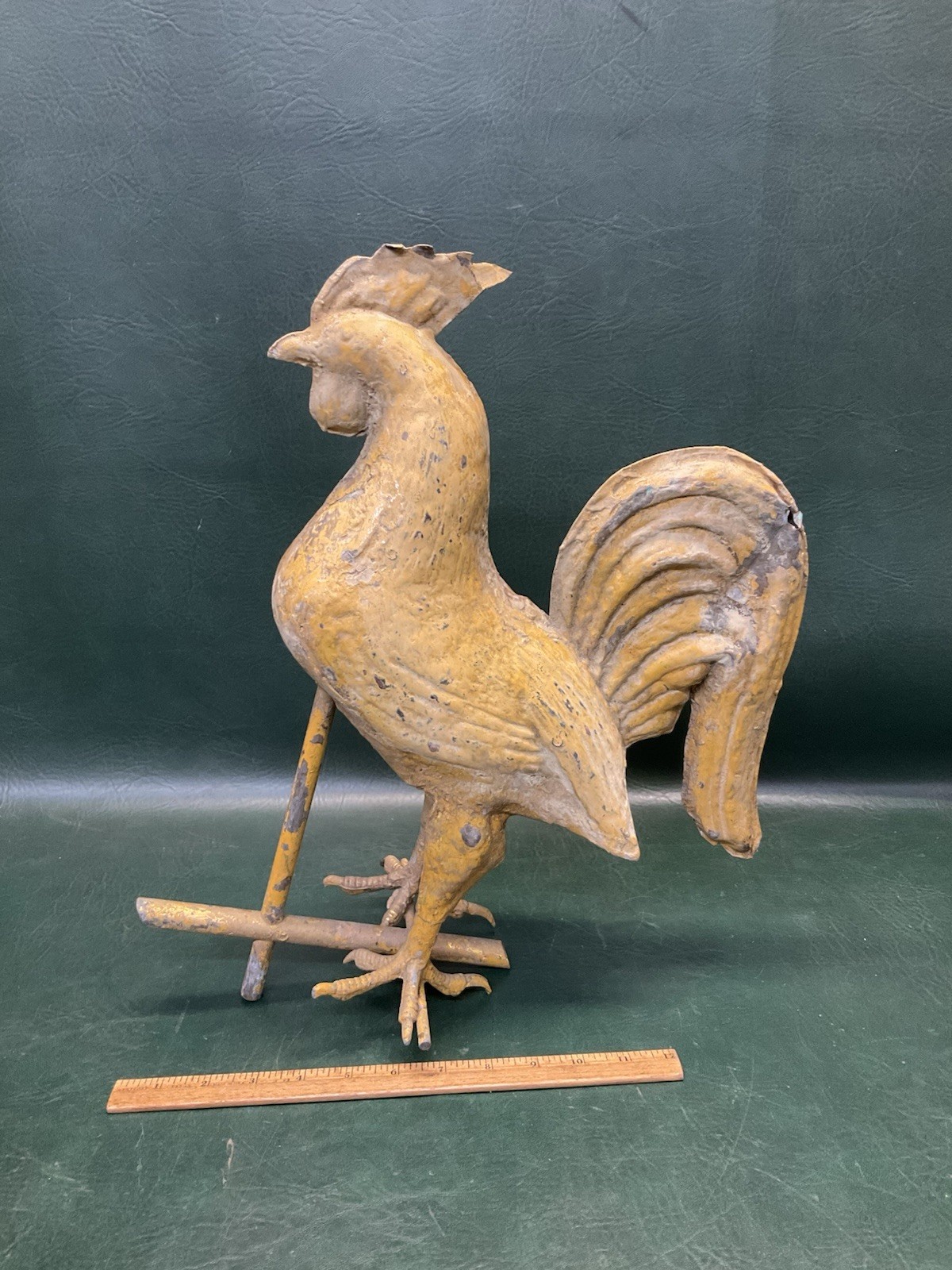 Fine Antique 19th C Full-Bodied ROOSTER Weathervane Copper Old Gold Gilt Surface Fine Antique 19th C Full-Bodied ROOSTER Weathervane Copper Old Gold Gilt Surface