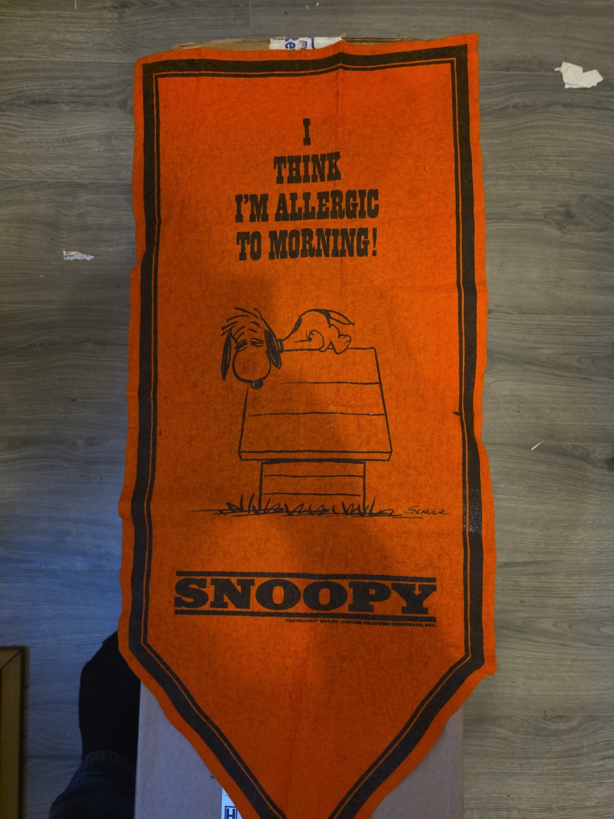 Vintage Peanuts I Think I'm Allergic To Morning Snoopy Orange Banner Pennant Vintage Peanuts I Think I'm Allergic To Morning Snoopy Orange Banner Pennant